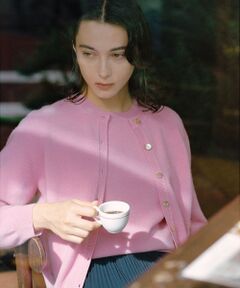 ebure　コットンカシミヤ　ローゲージカーディガン　幅広短丈　ピンク　ゆったり カーディガン・ボレロ（条件：ピンク系）| ファッション通販