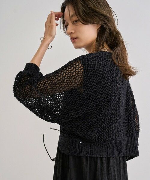 ROPE'/ロペ 【洗える】テープヤーンメッシュニットボレロ ブラック(01) F ROPE'/ロペ 【洗える】テープヤーンメッシュニットボレロ ブラック(01) F