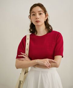 ROPE' / ロペ ニット・セーター | 【洗える】クルーネックミドルゲージ5分袖ニット【オーガニックコットン】/セットイン対応