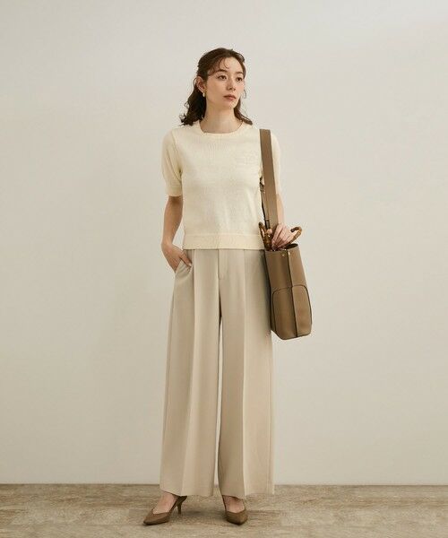 ROPE' / ロペ ニット・セーター | 【洗える】クルーネックミドルゲージ5分袖ニット【オーガニックコットン】/セットイン対応 | 詳細1