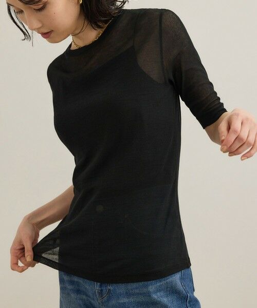 ROPE'/ロペ シアーフライス5分袖プルオーバー ブラック(01) F ROPE'/ロペ シアーフライス5分袖プルオーバー ブラック(01) F