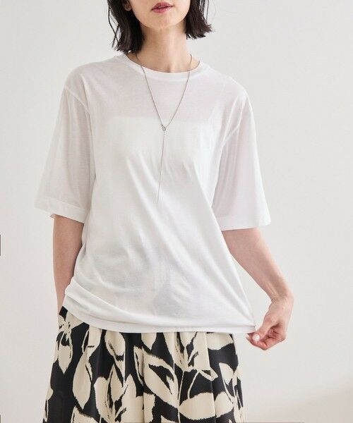 ROPE'/ロペ 【洗える】グレイス天竺 5分袖Tシャツ ホワイト(10) F ROPE'/ロペ 【洗える】グレイス天竺 5分袖Tシャツ ホワイト(10) F