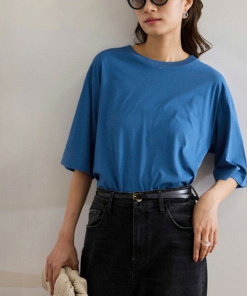 ROPE'/ロペ 【洗える】グレイス天竺 5分袖Tシャツ ブルー(44) F ROPE'/ロペ 【洗える】グレイス天竺 5分袖Tシャツ ブルー(44) F