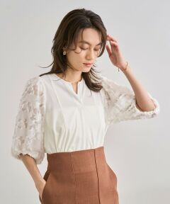 ROPE' / ロペ シャツ・ブラウス | ジャガードスリーブコンビブラウス/イージーケア