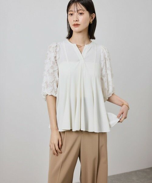 ROPE' / ロペ シャツ・ブラウス | ジャガードスリーブコンビブラウス/イージーケア | 詳細1