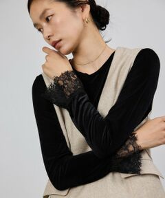 ROPE' / ロペ Tシャツ | レース袖シアーベロアカットソー/イージーケア