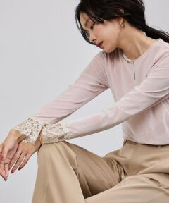 ROPE' / ロペ Tシャツ | レース袖シアーベロアカットソー/イージーケア