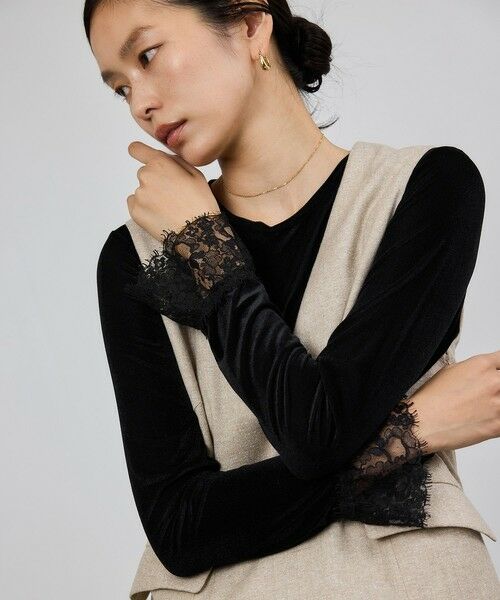 ROPE'/ロペ レース袖シアーベロアカットソー/イージーケア ブラック(01) F ROPE'/ロペ レース袖シアーベロアカットソー/イージーケア ブラック(01) F