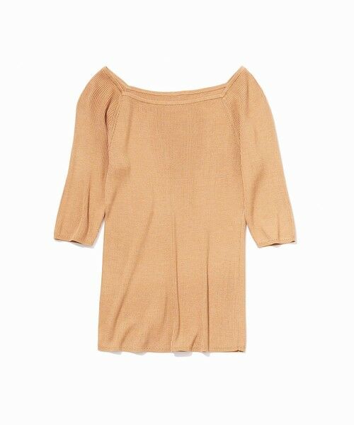 ROPE'/ロペ 【洗える】シルク100% 5分袖リブトップス/スキンニット キャメル(25) M ROPE'/ロペ 【洗える】シルク100% 5分袖リブトップス/スキンニット キャメル(25) M