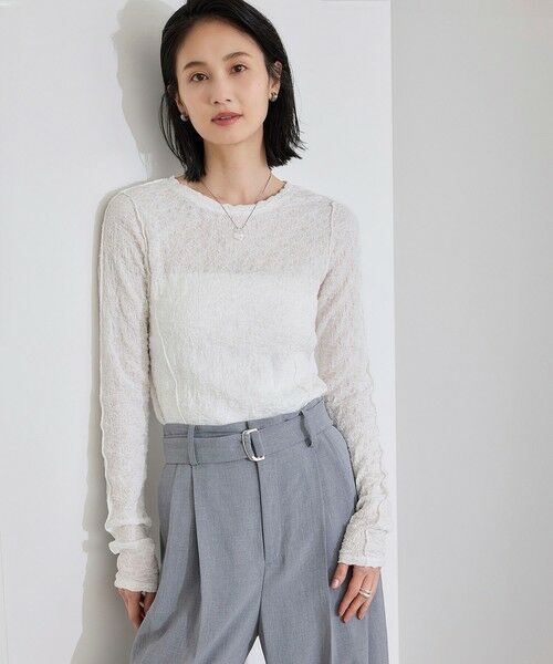 ROPE'/ロペ 【WEB・一部店舗限定】ストレッチシアー&レースカットソー/洗える ホワイト系(11) F ROPE'/ロペ 【WEB・一部店舗限定】ストレッチシアー&レースカットソー/洗える ホワイト系(11) F
