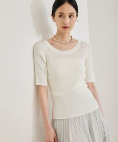 ROPE' / ロペ ニット・セーター | 【洗える】【WEB・一部店舗限定】前後2WAYボートネックリブ5分袖ニット
