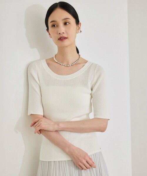 ROPE' / ロペ ニット・セーター | 【洗える】【WEB・一部店舗限定】前後2WAYボートネックリブ5分袖ニット | 詳細13