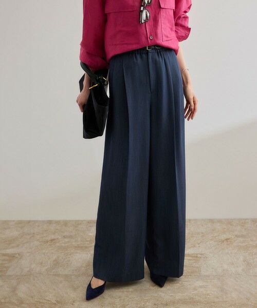 ROPE' / ロペ その他パンツ | 【洗える・カセット服・新色追加】バックサテンイージーワイドパンツ/お仕事・通勤・セットアップ対応（ネイビー系(41)）