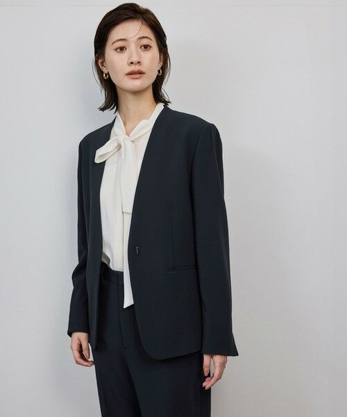 ROPE' / ロペ ノーカラージャケット | トリアセダブルクロスＶネックジャケット/イージーケア | 詳細9