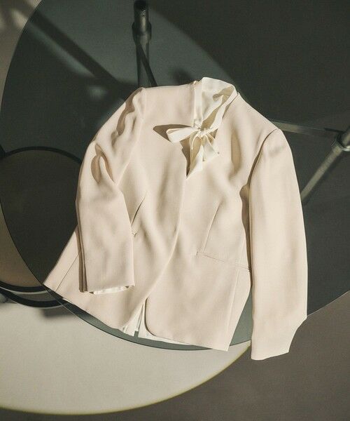 ROPE' / ロペ ノーカラージャケット | トリアセダブルクロスＶネックジャケット/イージーケア | 詳細3