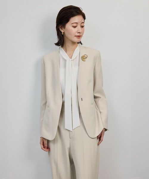 ROPE' / ロペ ノーカラージャケット | トリアセダブルクロスＶネックジャケット/イージーケア | 詳細4