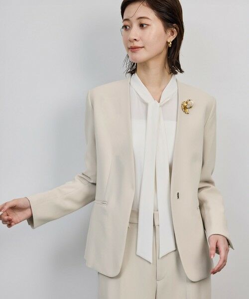 ROPE' / ロペ ノーカラージャケット | トリアセダブルクロスＶネックジャケット/イージーケア | 詳細5