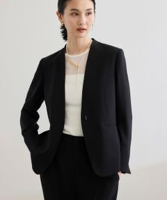 ROPE' / ロペ ノーカラージャケット | トリアセバックサテン ジャケット【オフィス/通勤/セットアップ対応】/洗える