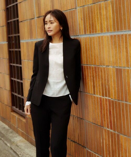 ROPE' / ロペ ノーカラージャケット | トリアセバックサテン ジャケット【オフィス/通勤/セットアップ対応】/洗える | 詳細2