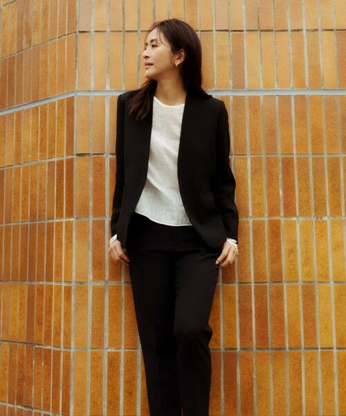 ROPE' / ロペ ノーカラージャケット | トリアセバックサテン ジャケット【オフィス/通勤/セットアップ対応】/洗える | 詳細3