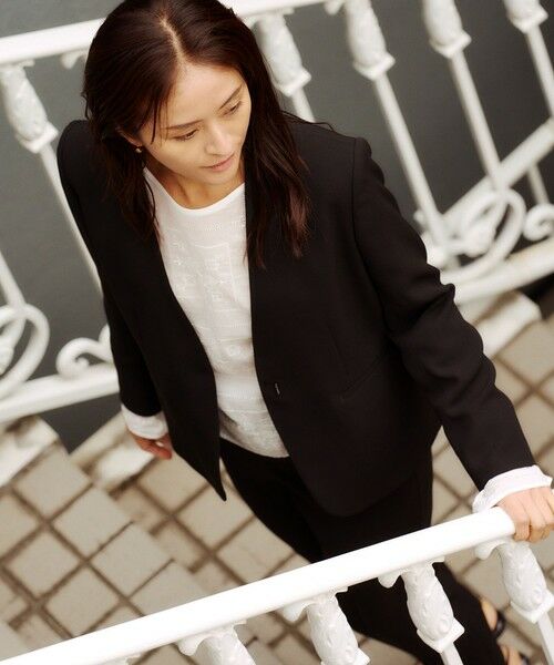 ROPE' / ロペ ノーカラージャケット | トリアセバックサテン ジャケット【オフィス/通勤/セットアップ対応】/洗える | 詳細5