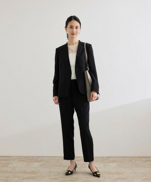 ROPE' / ロペ ノーカラージャケット | トリアセバックサテン ジャケット【オフィス/通勤/セットアップ対応】/洗える | 詳細6