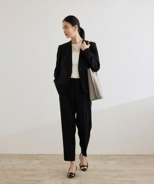 ROPE' / ロペ ノーカラージャケット | トリアセバックサテン ジャケット【オフィス/通勤/セットアップ対応】/洗える | 詳細7