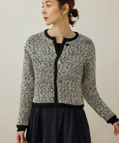 スパンコールミックスノーカラーニットジャケット/洗える