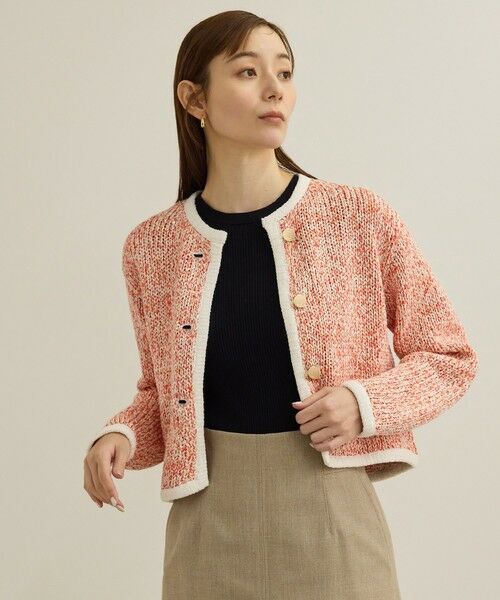 ROPE'/ロペ スパンコールミックスノーカラーニットジャケット/洗える レッド(60) F ROPE'/ロペ スパンコールミックスノーカラーニットジャケット/洗える レッド(60) F