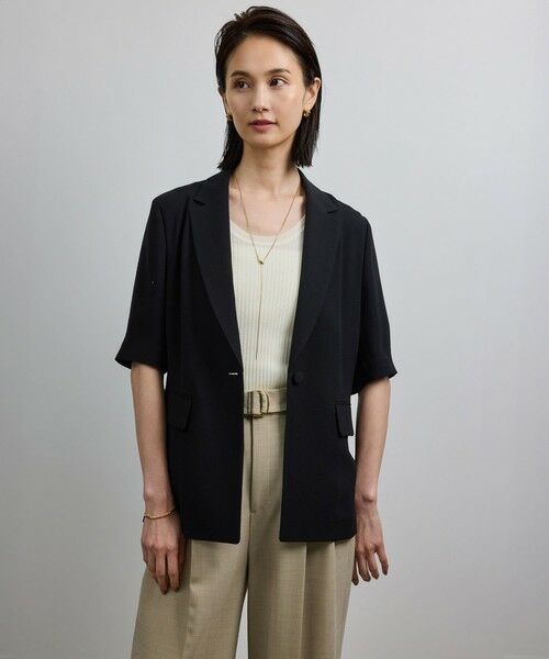 ROPE' / ロペ テーラードジャケット | 【洗える・カセット服・新色追加】トリアセバックサテン ハーフスリーブジャケット/セットアップ対応 | 詳細1