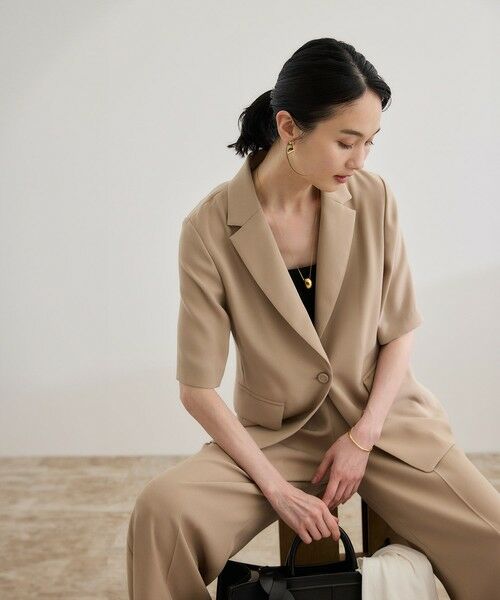 ROPE'/ロペ 【洗える・カセット服・新色追加】トリアセバックサテン ハーフスリーブジャケット/セットアップ対応 ベージュ(27) 38 ROPE'/ロペ 【洗える・カセット服・新色追加】トリアセバックサテン ハーフスリーブジャケット/セットアップ対応 ベージュ(27) 38