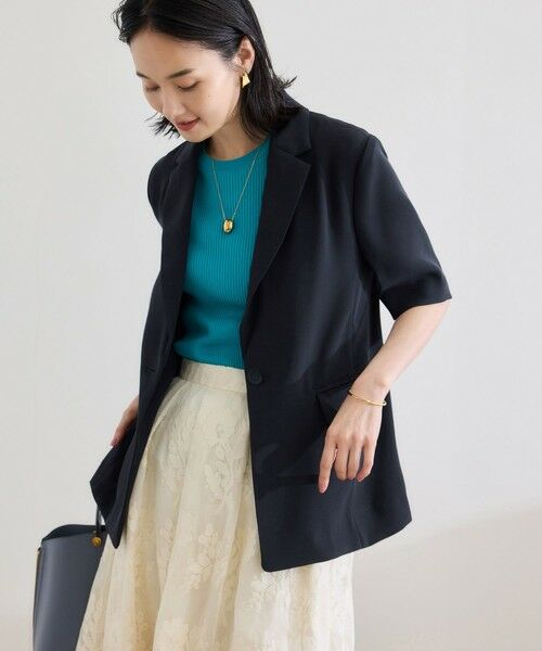 ROPE'/ロペ 【洗える・カセット服・新色追加】トリアセバックサテン ハーフスリーブジャケット/セットアップ対応 ネイビー(40) 36 ROPE'/ロペ 【洗える・カセット服・新色追加】トリアセバックサテン ハーフスリーブジャケット/セットアップ対応 ネイビー(40) 36