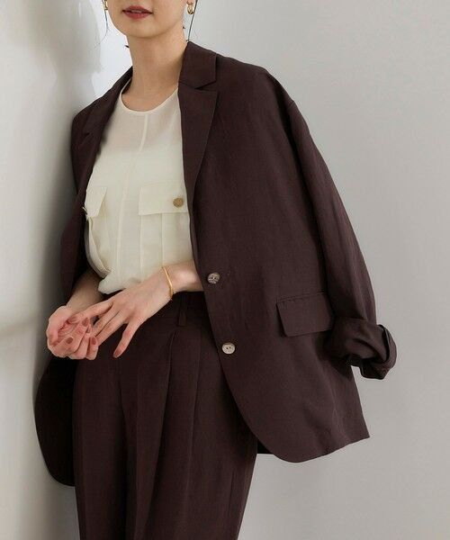 ROPE'/ロペ レーヨンリネン ライトジャケット【セットアップパンツ・ワンピース対応】 ブラウン系(22) 38 ROPE'/ロペ レーヨンリネン ライトジャケット【セットアップパンツ・ワンピース対応】 ブラウン系(22) 38