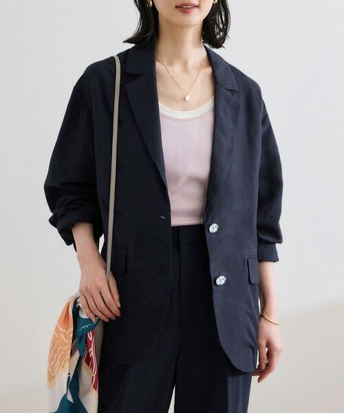 ROPE'/ロペ レーヨンリネン ライトジャケット【セットアップパンツ・ワンピース対応】 ネイビー(40) 38 ROPE'/ロペ レーヨンリネン ライトジャケット【セットアップパンツ・ワンピース対応】 ネイビー(40) 38