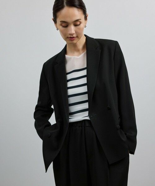 ROPE'/ロペ バックサテンダブルブレストジャケット ブラック(01) 36 ROPE'/ロペ バックサテンダブルブレストジャケット ブラック(01) 36