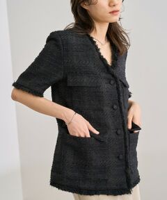 ROPE' / ロペ ノーカラージャケット | サマーツイードハーフスリーブジャケット