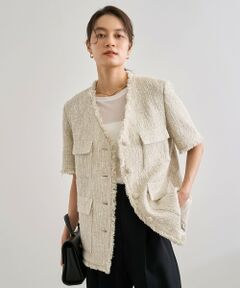 ROPE' / ロペ ノーカラージャケット | サマーツイードハーフスリーブジャケット