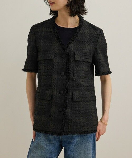 ROPE' / ロペ ノーカラージャケット | サマーツイードハーフスリーブジャケット | 詳細11