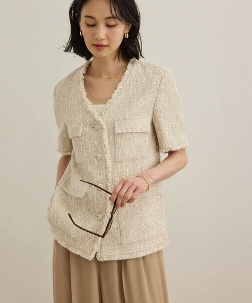 ROPE' / ロペ ノーカラージャケット | サマーツイードハーフスリーブジャケット | 詳細22