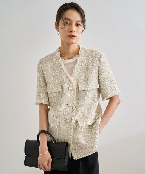 ROPE' / ロペ ノーカラージャケット | サマーツイードハーフスリーブジャケット | 詳細4