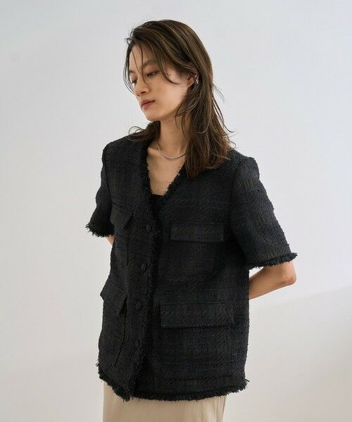 ROPE' / ロペ ノーカラージャケット | サマーツイードハーフスリーブジャケット | 詳細8