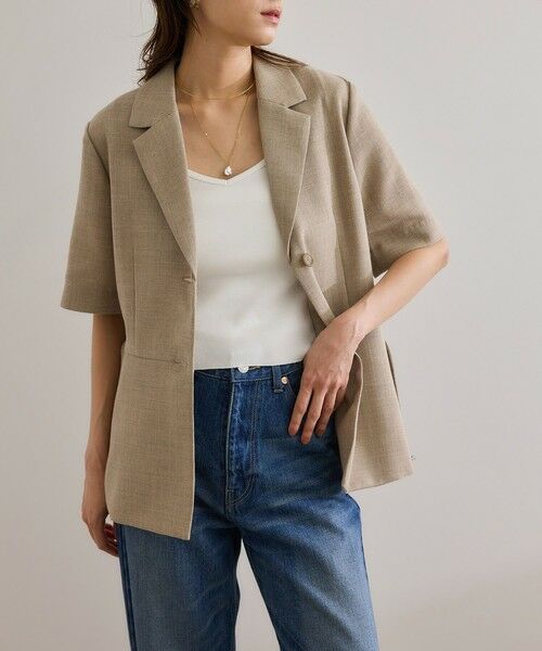 ROPE' / ロペ テーラードジャケット | リネンライク ベルテッドジャケット/セットアップ対応 | 詳細4