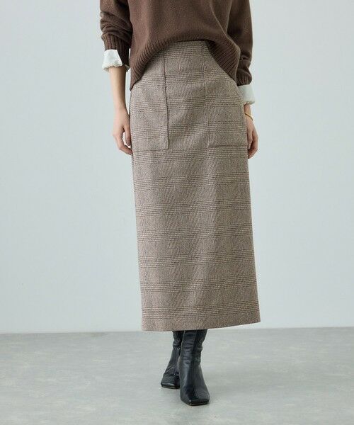 ROPE' / ロペ ロング・マキシ丈スカート | [美人スカート]ウールレーヨンポケット付きタイトスカート(ヘリンボーン/グレンチェック)/セットアップ対応 | 詳細1