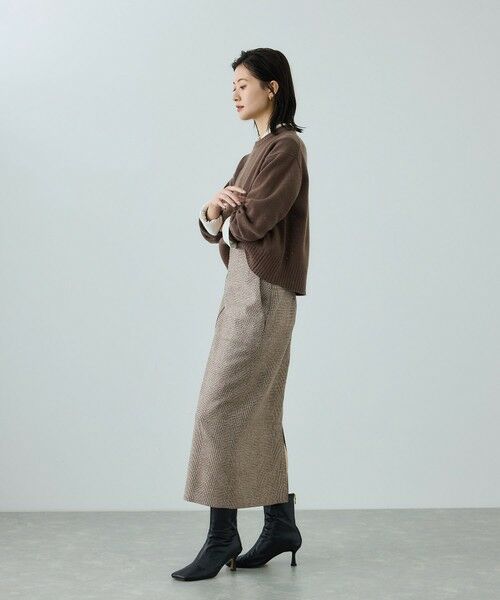 ROPE' / ロペ ロング・マキシ丈スカート | [美人スカート]ウールレーヨンポケット付きタイトスカート(ヘリンボーン/グレンチェック)/セットアップ対応 | 詳細13