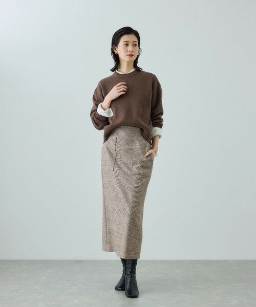 ROPE' / ロペ ロング・マキシ丈スカート | [美人スカート]ウールレーヨンポケット付きタイトスカート(ヘリンボーン/グレンチェック)/セットアップ対応 | 詳細14
