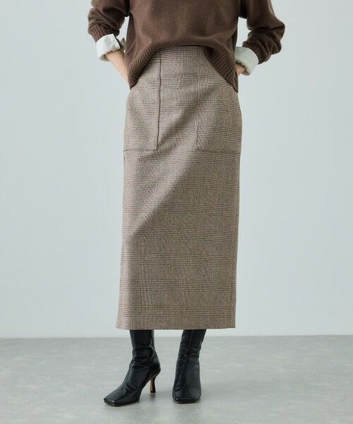 ROPE' / ロペ ロング・マキシ丈スカート | [美人スカート]ウールレーヨンポケット付きタイトスカート(ヘリンボーン/グレンチェック)/セットアップ対応 | 詳細2