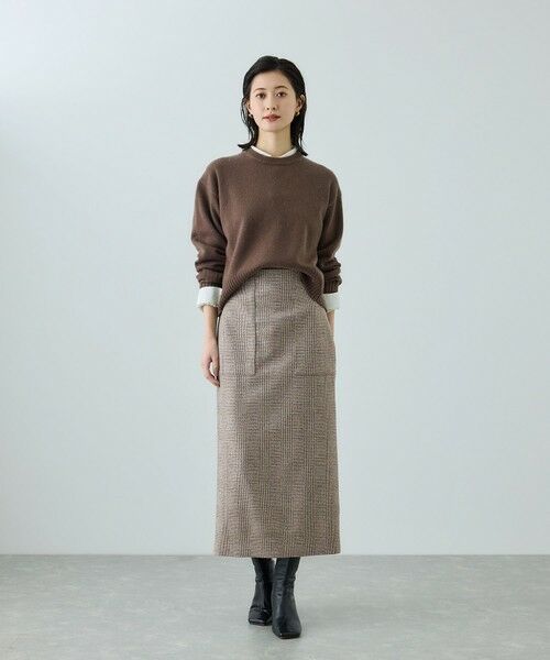 ROPE' / ロペ ロング・マキシ丈スカート | [美人スカート]ウールレーヨンポケット付きタイトスカート(ヘリンボーン/グレンチェック)/セットアップ対応 | 詳細3
