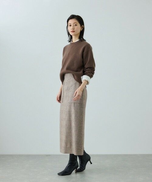 ROPE' / ロペ ロング・マキシ丈スカート | [美人スカート]ウールレーヨンポケット付きタイトスカート(ヘリンボーン/グレンチェック)/セットアップ対応 | 詳細4