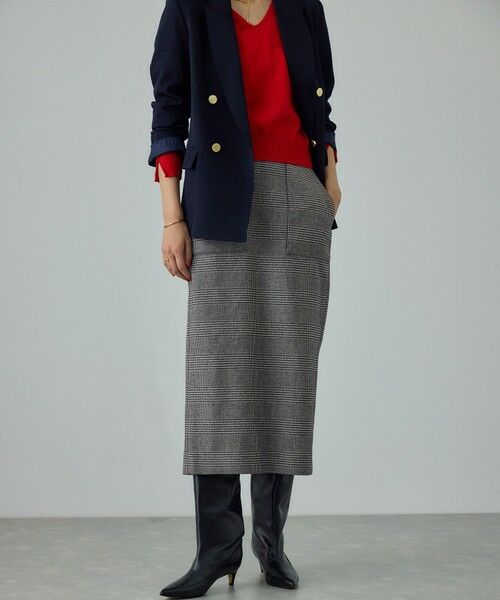 ROPE' / ロペ ロング・マキシ丈スカート | [美人スカート]ウールレーヨンポケット付きタイトスカート(ヘリンボーン/グレンチェック)/セットアップ対応 | 詳細7