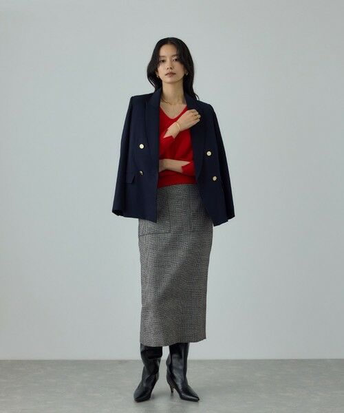 ROPE' / ロペ ロング・マキシ丈スカート | [美人スカート]ウールレーヨンポケット付きタイトスカート(ヘリンボーン/グレンチェック)/セットアップ対応 | 詳細8